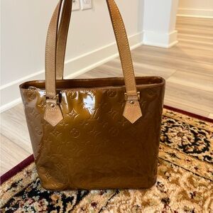 Louis Vuitton Vernis Monogram Tote Bag Brown Patent Leather LM0032 Authentic
